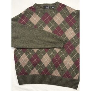 VTG Jos A Bank Lambswool Argyle Crew Neck Sweater Charcoal/Green/Maroon/Ivory XL